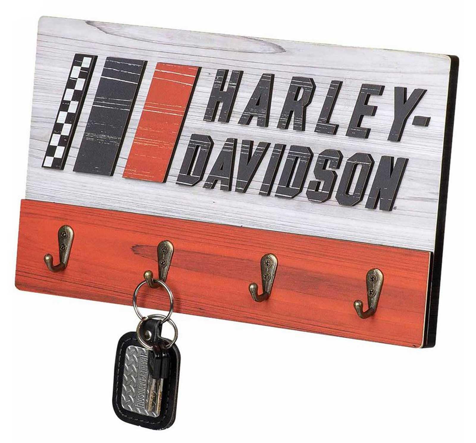 Harley-Davidson Racing Stripes Key Rack w/Four Hooks, Custom-Cut Raised Logo