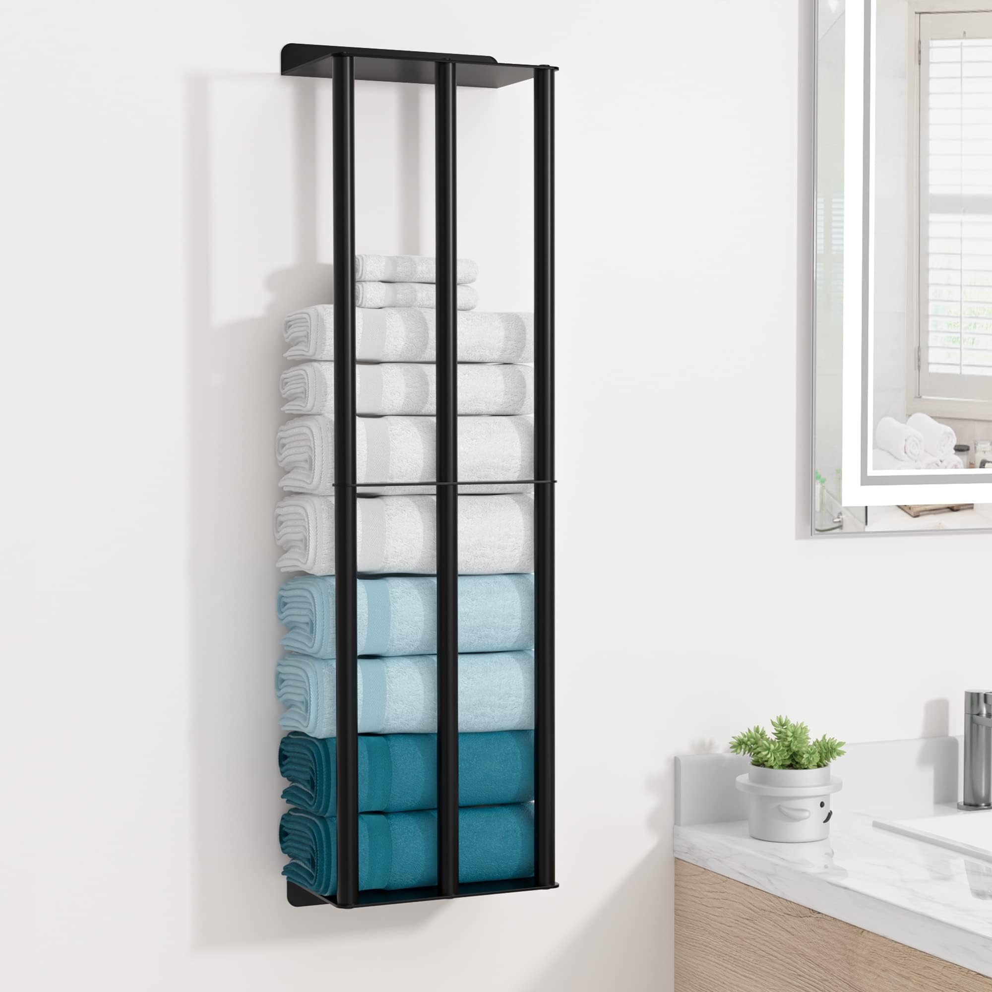 Susswiff Towel Racks for Bathroom, Towel Storage Wall Mounted, Rolled or Folded Towel Holder with 3 Bars, Sturdy and Large Capacity, Matte Black, Suitable for Bathe Towels and Hand Towels (matt black)