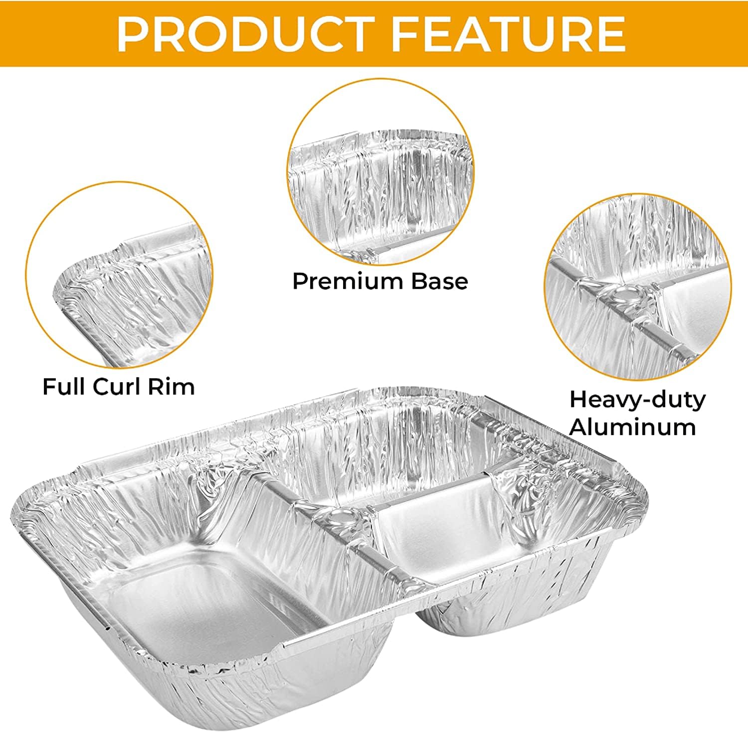 The Baker Celebrations Pack of 30 Aluminum Foil 3-compartment Disposable Trays with Lids