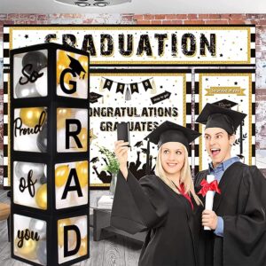 2024 Graduation Party Decoration Black Balloon Boxes with Letters 2024 Grad & So Proud of You and 20 pcs Ballons…