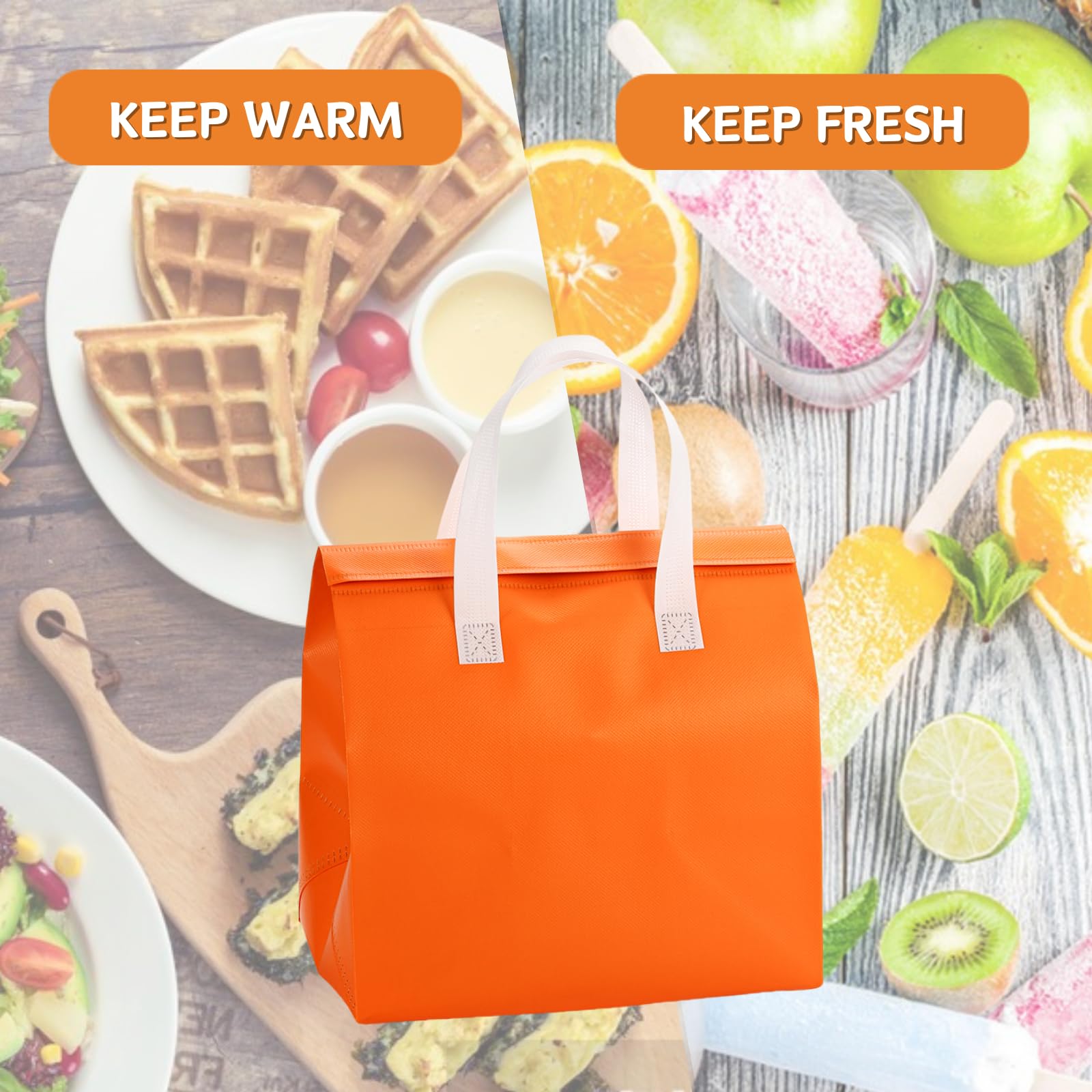 ZENFUN 25 Packs Insulated Take Away Bags, Thermal Insulation Food Bag for Coffee, Insulated Cooler Bag Grocery Bags, Orange Thermal Bags for Hot&cold Frozen Food, Food Delivery, 9.5 x 6 x 10 Inches