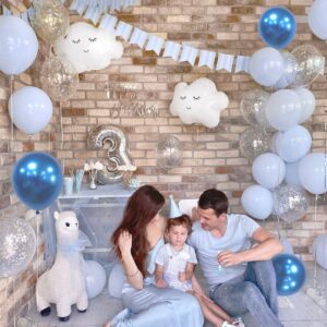 Blue White Balloons Set, 60 Pcs 12 Inch Metallic Chrome Blue Balloons Pearl Blue Balloons Light Blue Balloons Blue White Balloons for Baby Shower, Birthday, Bridal Shower, Wedding Party Decoration