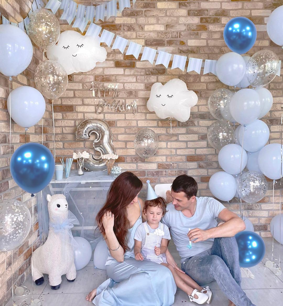 Blue White Balloons Set, 60 Pcs 12 Inch Metallic Chrome Blue Balloons Pearl Blue Balloons Light Blue Balloons Blue White Balloons for Baby Shower, Birthday, Bridal Shower, Wedding Party Decoration