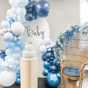 Blue White Balloons Set, 60 Pcs 12 Inch Metallic Chrome Blue Balloons Pearl Blue Balloons Light Blue Balloons Blue White Balloons for Baby Shower, Birthday, Bridal Shower, Wedding Party Decoration