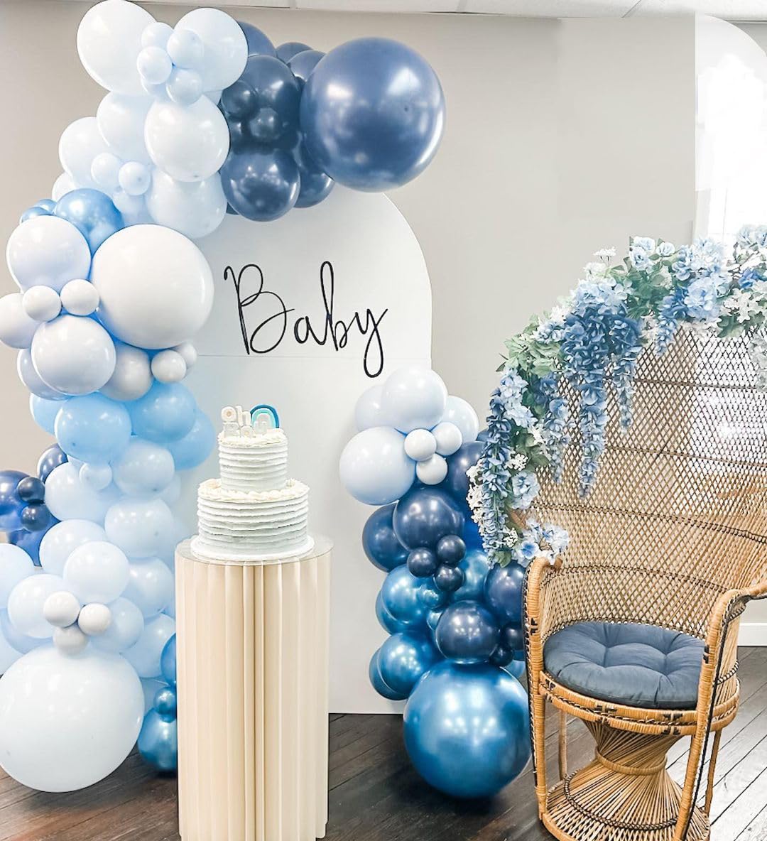 Blue White Balloons Set, 60 Pcs 12 Inch Metallic Chrome Blue Balloons Pearl Blue Balloons Light Blue Balloons Blue White Balloons for Baby Shower, Birthday, Bridal Shower, Wedding Party Decoration