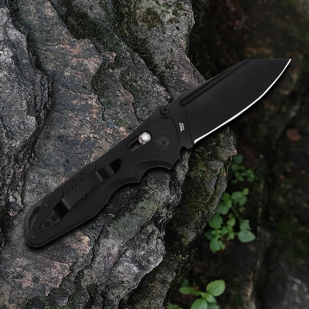 EMHTiii Pocket Folding Knife for Men: 3.93" Stainless Steel All Black Blade, Axis Lock, G10 Scales with Clip, EDC Knives Great for Outdoor, Camping, Hiking, EMH01N