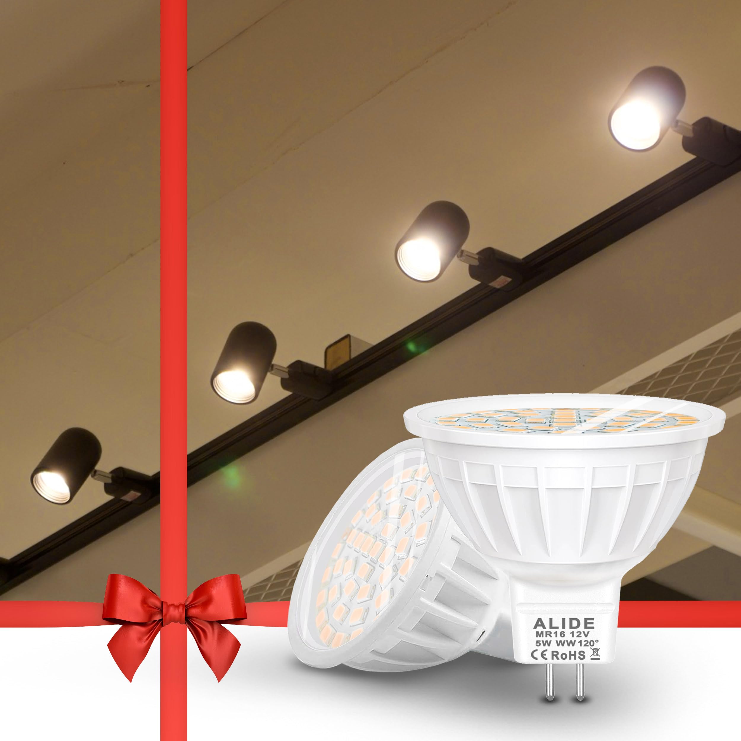 ALIDE MR16 Led Flood Bulbs 5W, Replace 50W Halogen,Wide Angle 120 Degree Beam,GU5.3 Bi-Pin 2700K Warm White,12V MR16 LED Bulb for Overhead Tracking Flood Recessed Accent Landscape Lighting,6 Pack