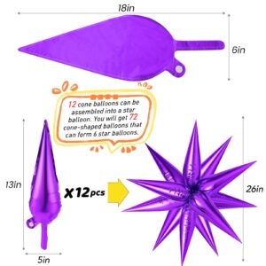 Purple and Black Orange Star Balloons, 72PCS Large 26 Inch Halloween Balloons, Metallic Starburst Cone Mylar Balloons, Spike Balloons Firework Balloons for Halloween Xmas Birthday Photo Props