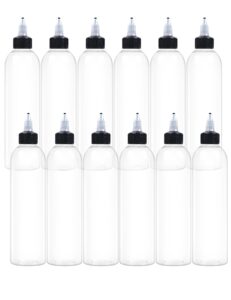 eosau 12pcs 8oz squeeze bottles with black twist top cap, 250ml clear dispensing bottles, empty refillable bottle for hair oil inks, crafts, liquids