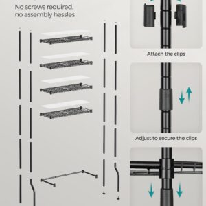 SONGMICS 4 Tier Over The Toilet Storage, Metal Storage Rack, Adjustable Shelves, 4 Hooks, Roll Holder, Space-Saving Bathroom Storage Shelf Organizer, 11.8 x 24.8 x 69.3 Inches, Black UBTS013B01