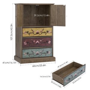 FINETONES Wood Dresser Chest of Drawers, Tall Dresser Boho Dresser with Drawers and Doors, 16.1D x 23.6W 42.3H Inch Wood Dresser Accent Dresser for Home Office