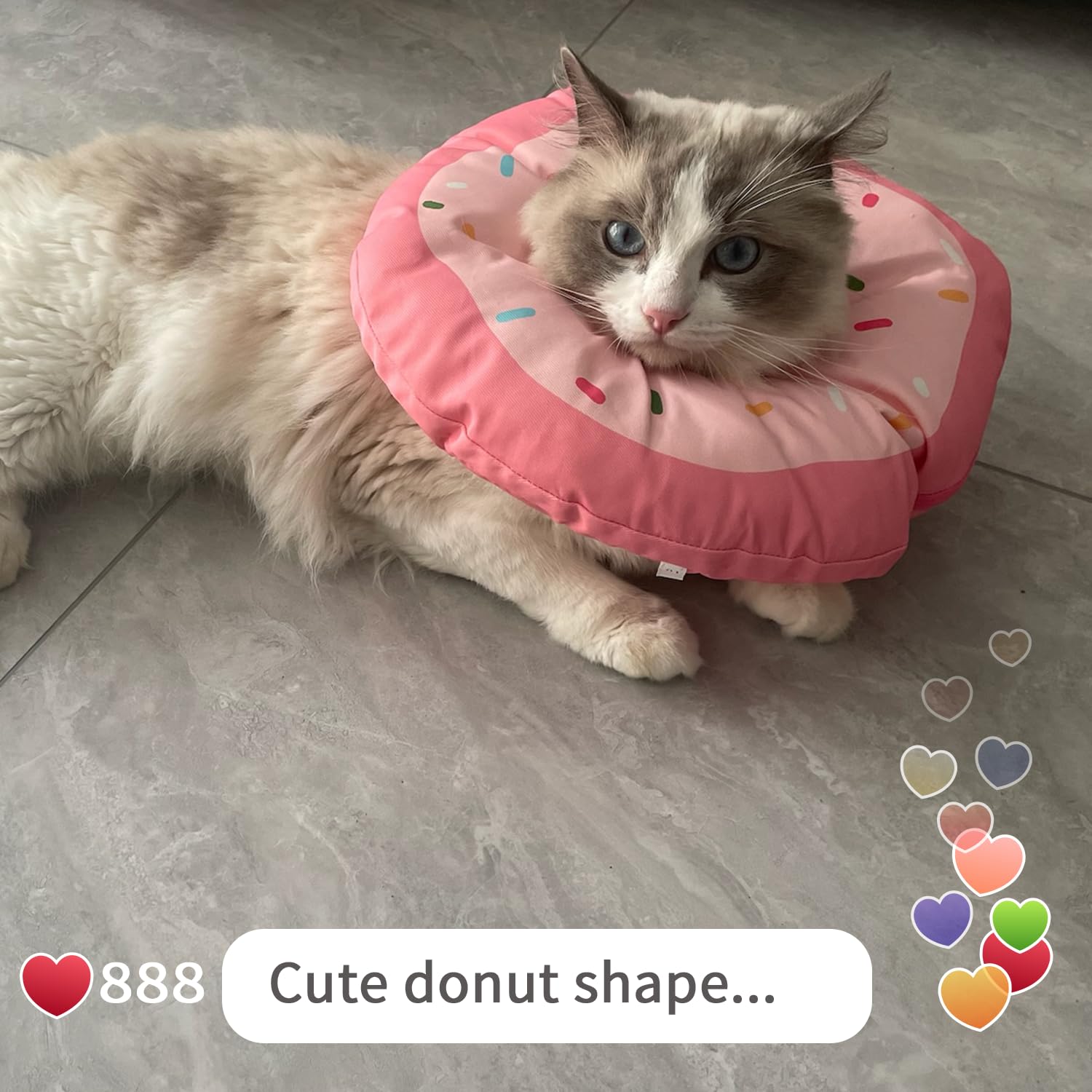 KUDES Cat and Small Dog Cone Waterproof, [Unique Design] Cute Donut Cat E Collar with Removable Washable Cover, Adjustable Neck Cone After Surgery Recovery Collar Pillow for Small Pets to Stop Licking