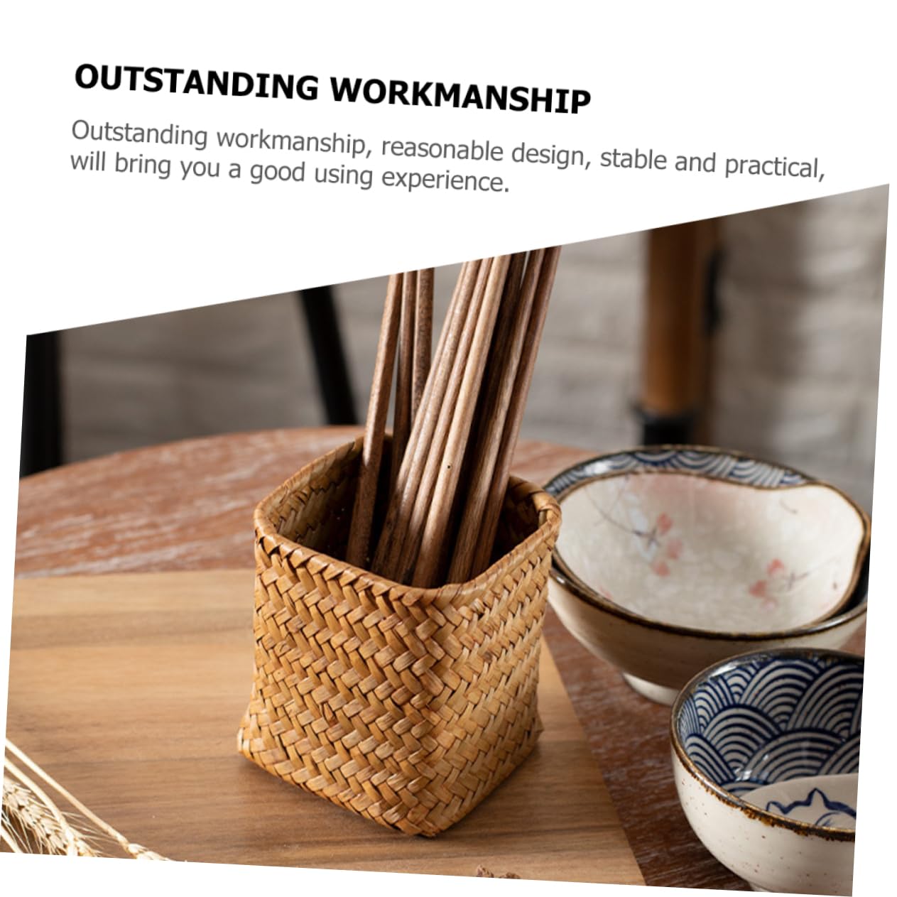 OSALADI Makeup Seagrass Weaving Remote Desk Organizer Pencil Small Vase Flower Wicker Utensil Control Kitchen Plant Office Brush Straw Pen Basket Rattan Trash Can Holder Desktop