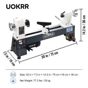 UOKRR Benchtop Wood Lathe 10" x 18" Wood Lathe Machine 5 Variable Speeds 500/750/1150/1800/3200RPM Mini Wood Turning Lathe for Woodworking 1/2HP Multifunctional Power Wood Lathe