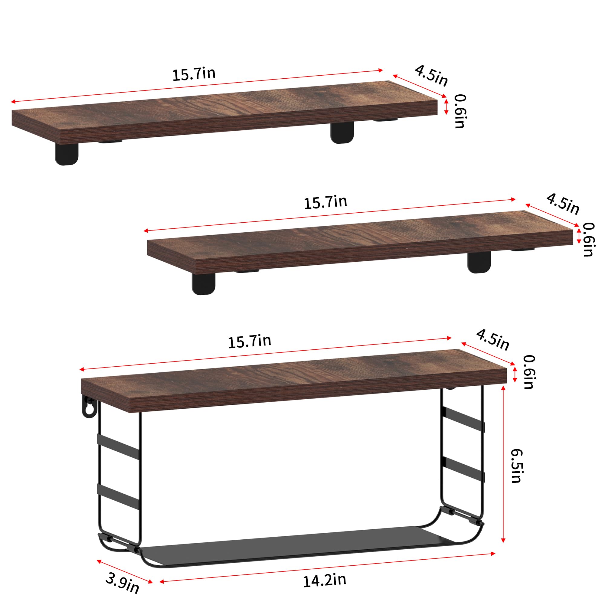 Lavezee Floating Shelves for Wall Decor, Bathroom Shelf Over Toilet Paper Storage with Wire Basket Shelving Set of 3