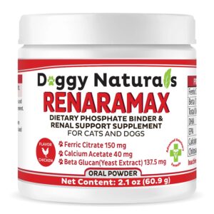 renaramax dietary phosphate binder for cats & dogs and renal support supplement powder for pets, 120 dose (60.9 g) - (made in u.s.a)