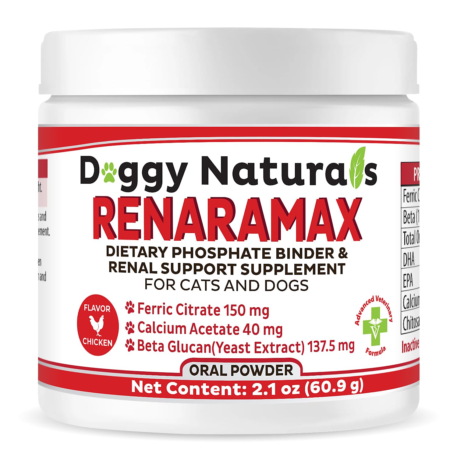 RENARAMAX Dietary Phosphate Binder for Cats & Dogs and Renal Support Supplement Powder for Pets, 120 dose (60.9 g) - (Made in U.S.A)