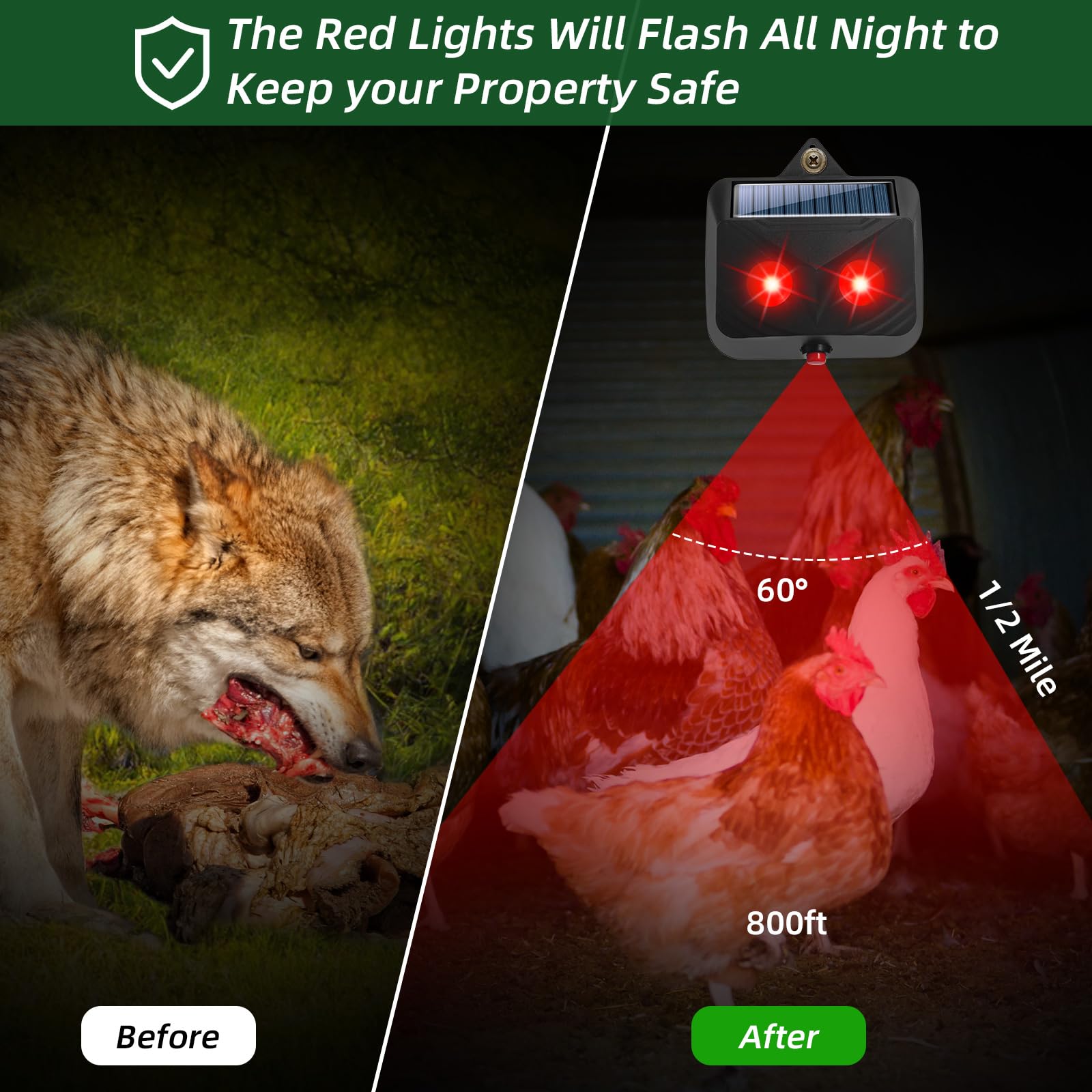 4Pcs Solar Nocturnal Animal Repeller Predator Control Light Coyote Repellent Devices with LED Lights Outdoor Night Guard Animal Predator Repellent for Deer,Cat,Coyote from Yard Farm&Chicken Coop (Red)