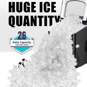 Ice Makers Countertop - Silonn Portable Ice Maker Machine for Countertop, Make 26 lbs Ice in 24 hrs, 2 Sizes of Bullet-Shaped Ice with Ice Scoop and Basket