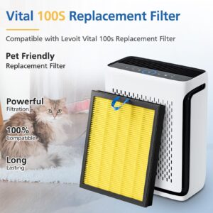 Vital 100S Pet Care Replacement Filter Compatible with LEVOIT Vital 100S Air Puri-Fier, 3-in-1 True HEPA, High-Efficiency Activated Carbon Filter, Vital 100S-RF-PA (LRF-V102-YUS), Yellow, 2PACK