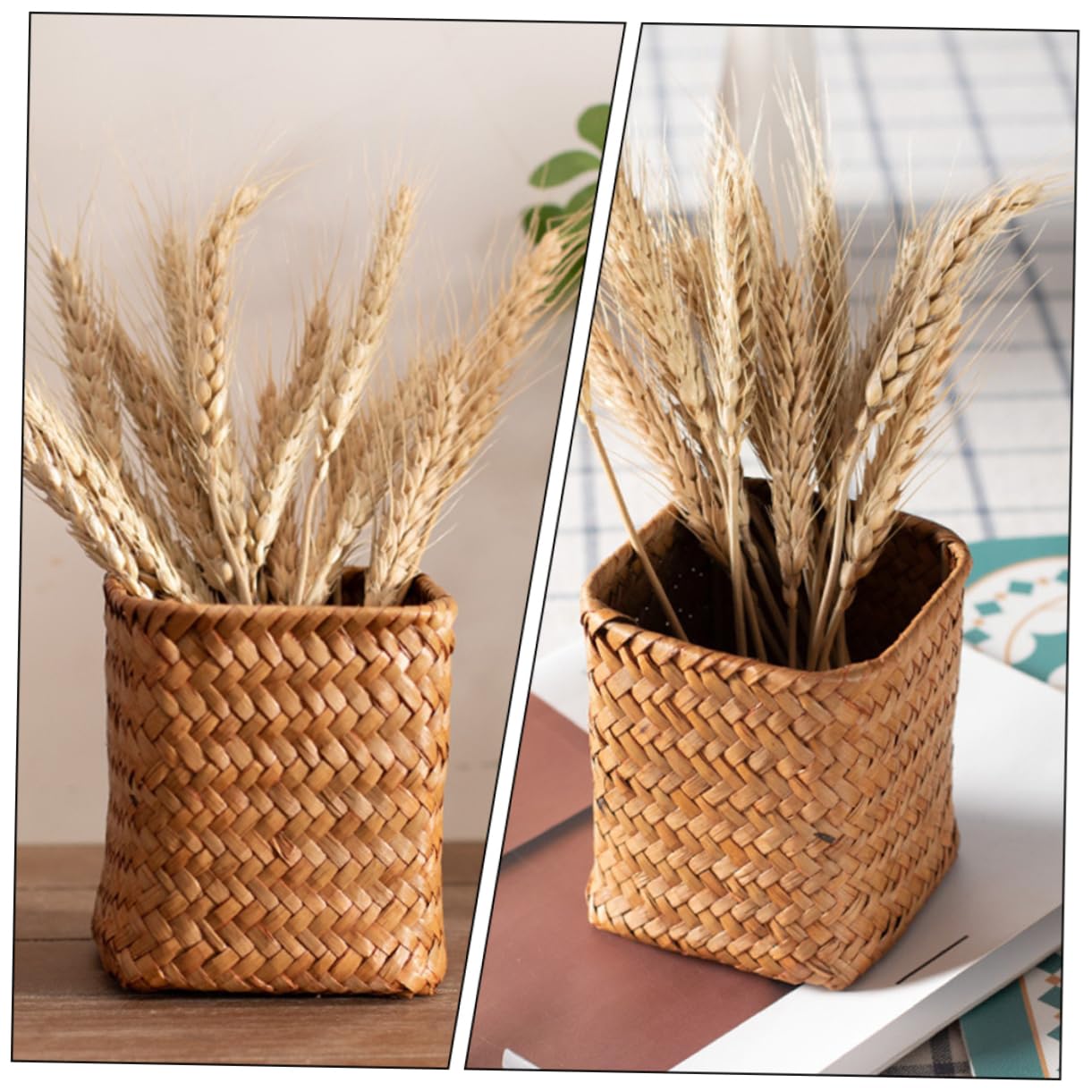 OSALADI Makeup Seagrass Weaving Remote Desk Organizer Pencil Small Vase Flower Wicker Utensil Control Kitchen Plant Office Brush Straw Pen Basket Rattan Trash Can Holder Desktop