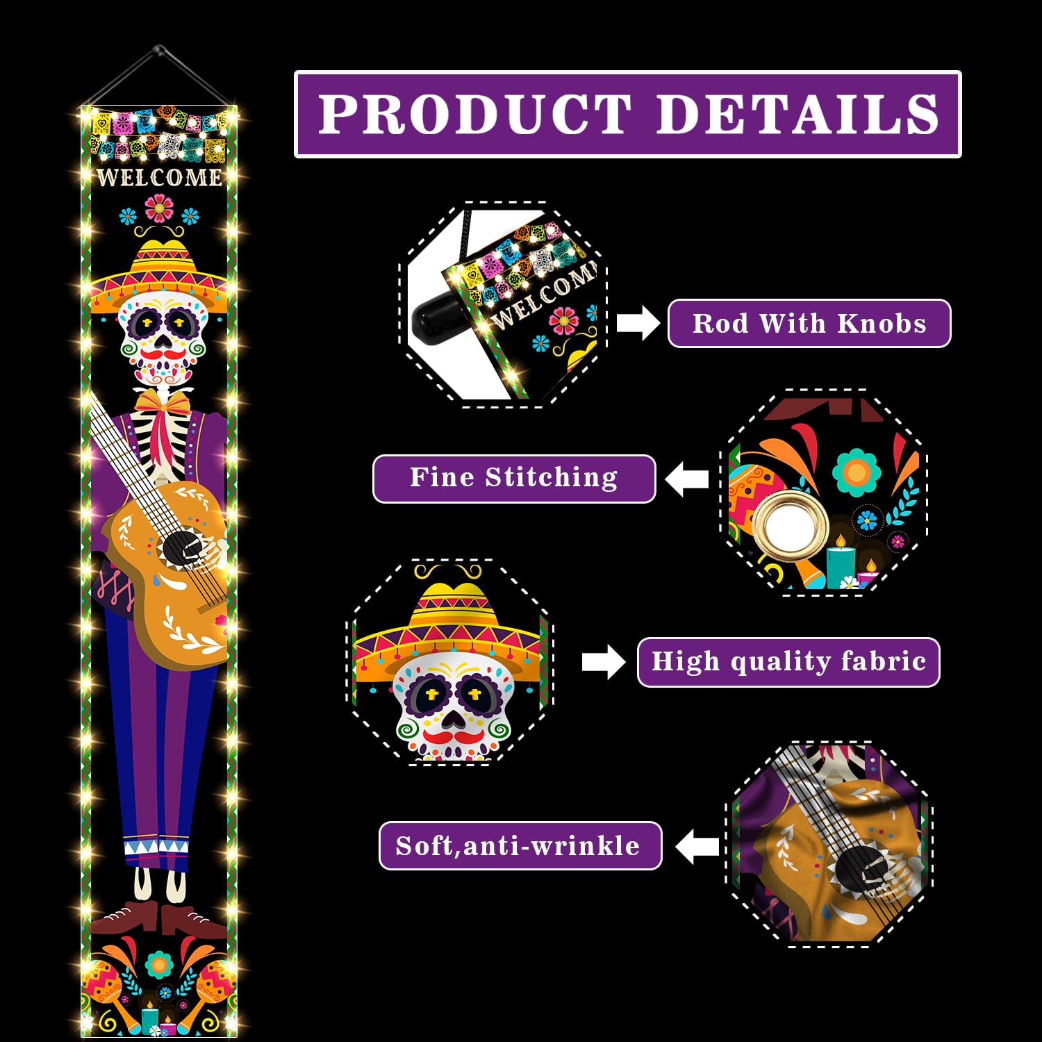 Dia De Los Muertos Decor Lighted Porch Sign, Dia De Muertos Decorations Dia De Los Muertos Banner, Dia De Los Muertos Door Decorations, Day Of The Dead Decorations Sign Banner tineit