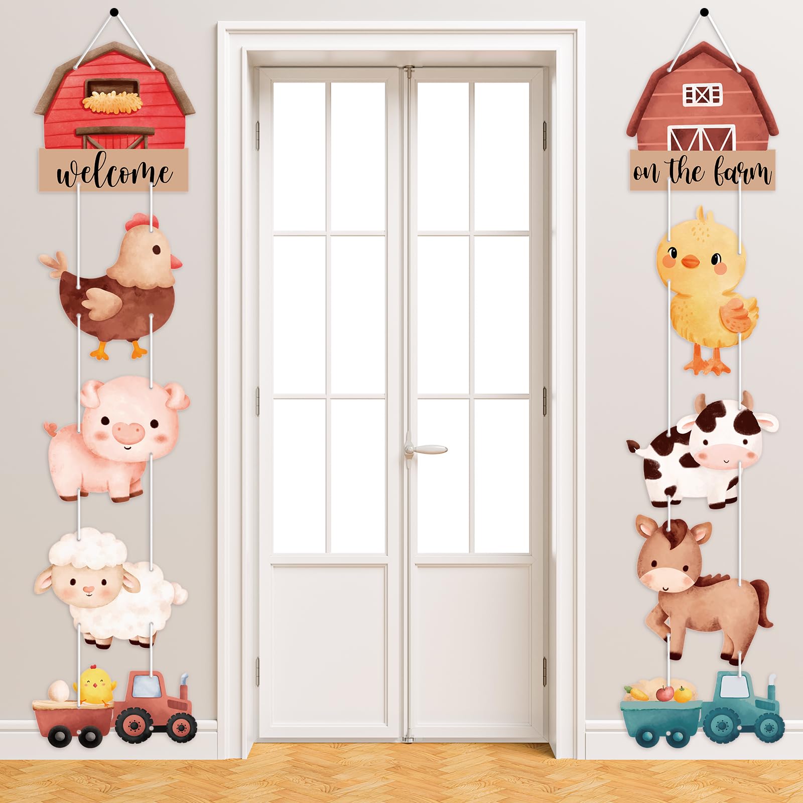 AnyDesign Farm Animal Themed Party Decoration 10Pcs Farm Animal Cutouts Banner Cute Cartoon Welcome Hanging Door Sign for Baby Shower Family Reunion Theme Party Supplies