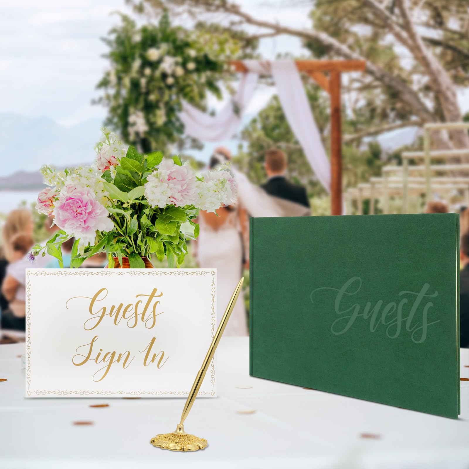 slcinwzdt Wedding Guest Book Set,Velvet Wedding Guest Book with Pen Polaroid Guest Book for Wedding 10.5" x 8"Guest Sign in Book Wedding Reception Funeral Bridal Baby Shower Party 100 Pages