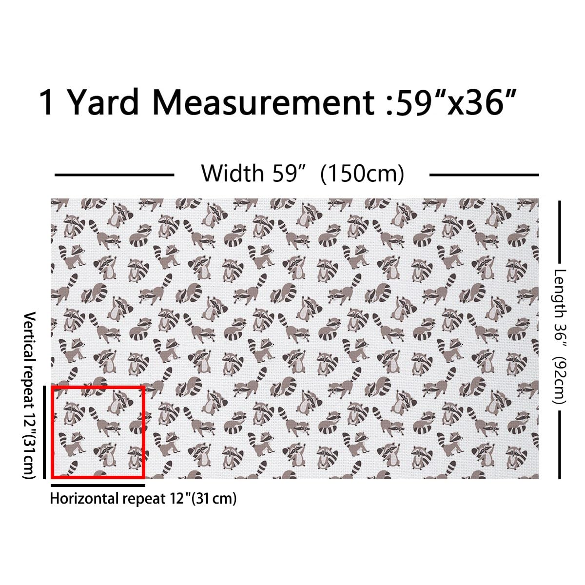 Cute Raccoon Decorative Fabric by The Yard Cartoon Wildlife Animal Indoor Outdoor Upholstery Fabric Kawaii Bear Fabric for Quilting Sewing Arts DIY Craft,1 Yard