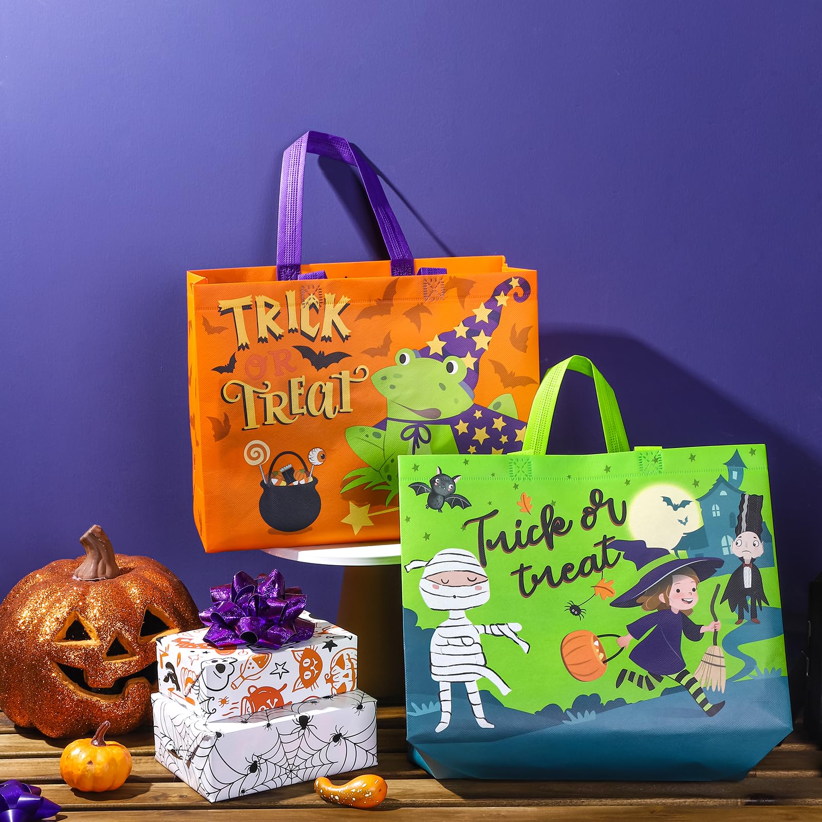 Loveinside Halloween Medium Recycled Gifts Bags with Handles, Reusable Halloween Party Gift Bag, Shopping Bag - 13" x 5" x 10", 12 Pcs