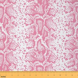 snake fabric by the yard, snakeskin upholstery fabric, reptile wild animal skin decorative fabric, exotic tribe tropical wildlife serpentine little dragon indoor outdoor fabric, pink white, 1 yard