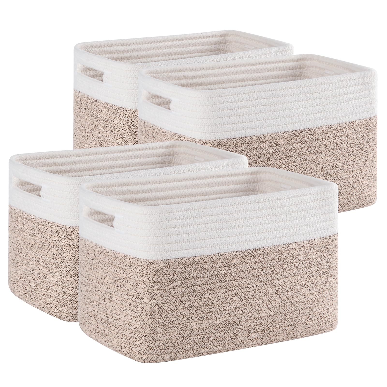 SIXDOVE 4 Pack Storage Baskets for Organizing, Woven Baskets for Shelves - Perfect for Toys, Books, Towels, and Clothes, Durable Gift Basket Bins Toy Storage, 12.7''Lx9''Wx7.8''H, Brown & White