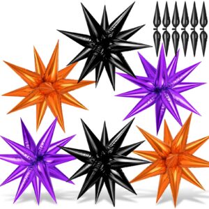 purple and black orange star balloons, 72pcs large 26 inch halloween balloons, metallic starburst cone mylar balloons, spike balloons firework balloons for halloween xmas birthday photo props