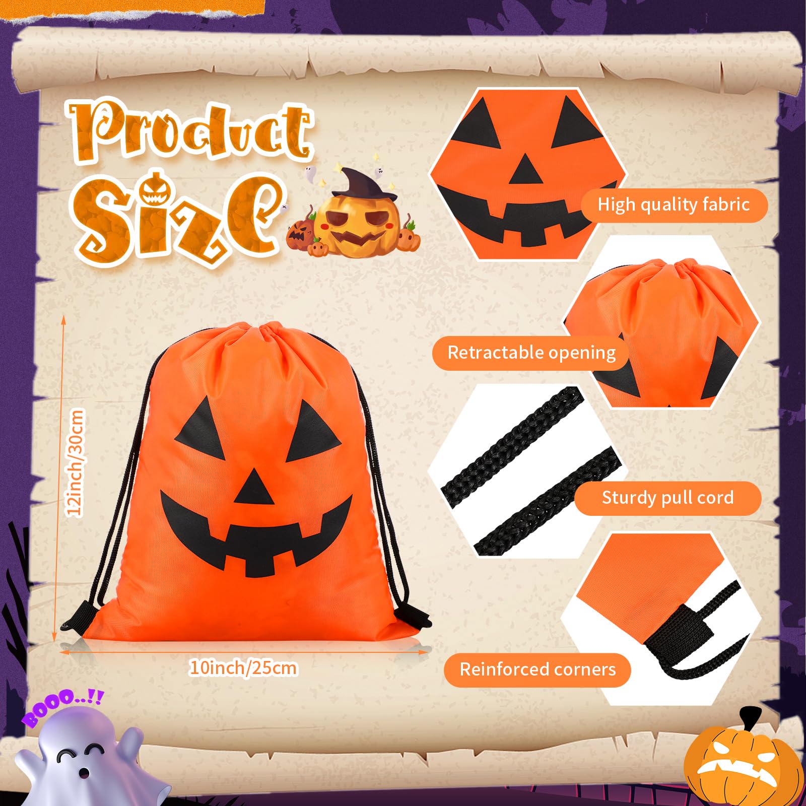 Silkfly 24 Pcs Halloween Drawstring Bags 12 x 10 Inch Trick or Treat Drawstring Backpack Bags Goody Gift Bags for Halloween Party