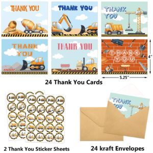 Construction Thank You Cards 24 Pack Kids Thank You Notes Greeting Cards with Envelopes Birthday Teacher Gift