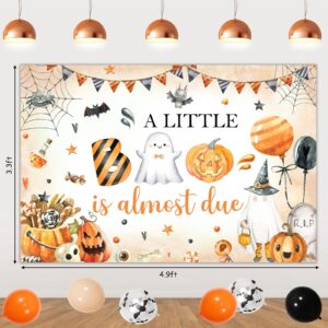 JOYMEMO Orange and Black Halloween Baby Shower Decorations, A Little Boo is Almost Due Backdrop, Banner, Cake Topper with Cupcake Toppers for Women Boy Girl He or She Gender Reveal Party Supplies