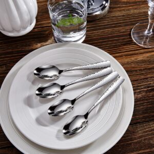 KEAWELL Premium 4-Piece Louis Hammered Spoons Set, 18/10 Stainless Steel, Set of 4, Fine Spoon Set with Squared Edge, Dishwasher Safe (6.4" Teaspoon)