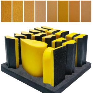 total 56 pcs hand sanding block set- 16 pcs contoured profile sander block + 40 sheet sandpaper kit - interchangeable assorted convex & concave shapes for moldings,woodworking, auto paint and crafts