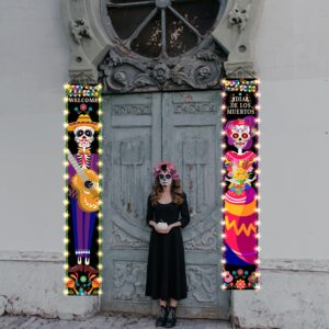 Dia De Los Muertos Decor Lighted Porch Sign, Dia De Muertos Decorations Dia De Los Muertos Banner, Dia De Los Muertos Door Decorations, Day Of The Dead Decorations Sign Banner tineit