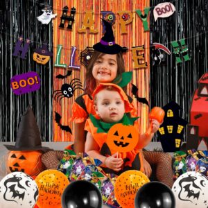 UJoyant 101 Pcs ​Halloween Party Decorations, Halloween Party Supplies - Ghost and Bat Pumpkin Banner, Halloween Multi Balloons, Photo Booth Props, Candy Gift Bags, Spider Wed