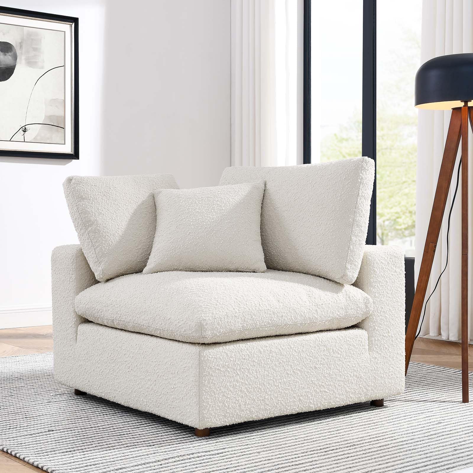 Modway Modular Sofa Commix Down-Filled Overstuffed Boucle Sectional Sofa Corner Chair in Ivory