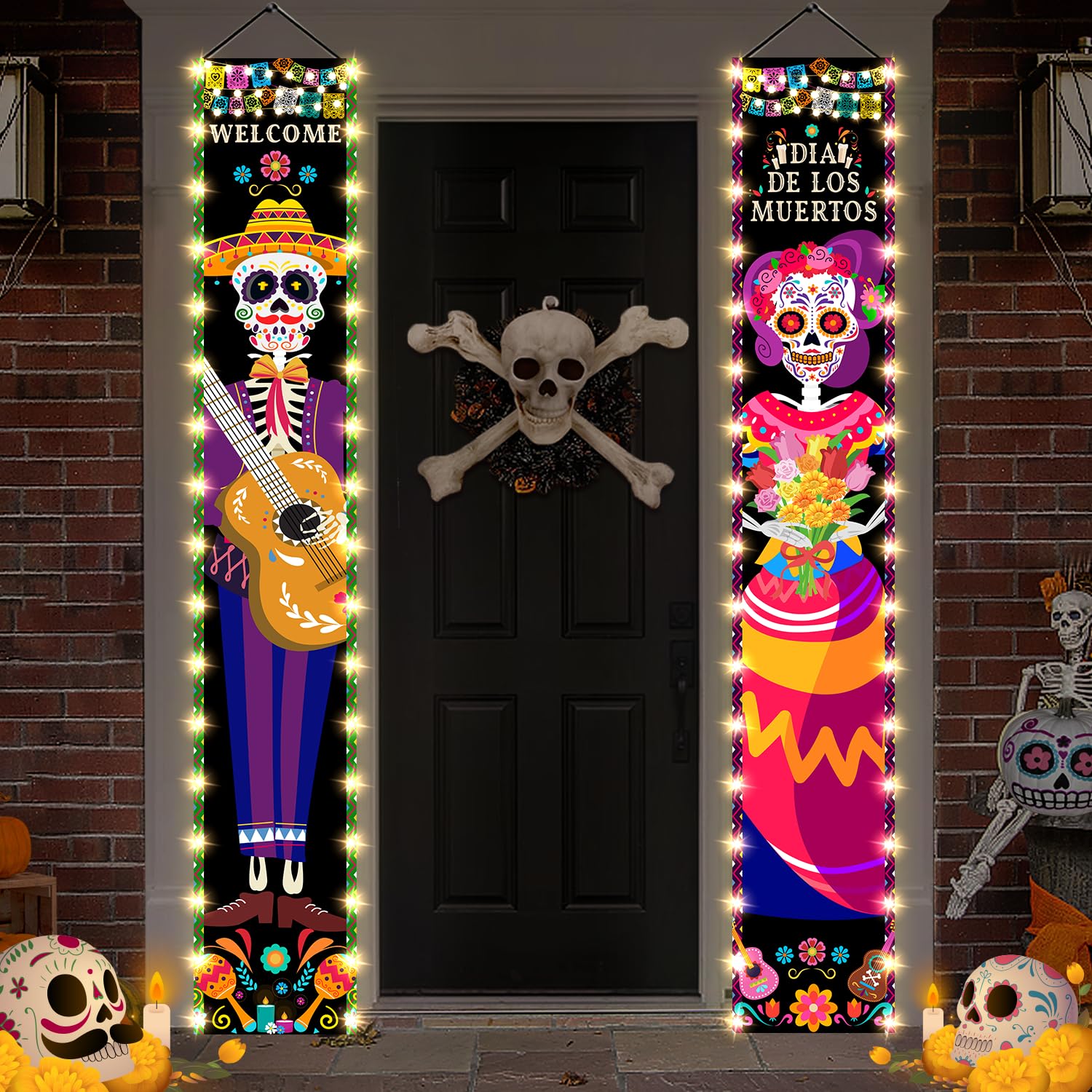 Dia De Los Muertos Decor Lighted Porch Sign, Dia De Muertos Decorations Dia De Los Muertos Banner, Dia De Los Muertos Door Decorations, Day Of The Dead Decorations Sign Banner tineit