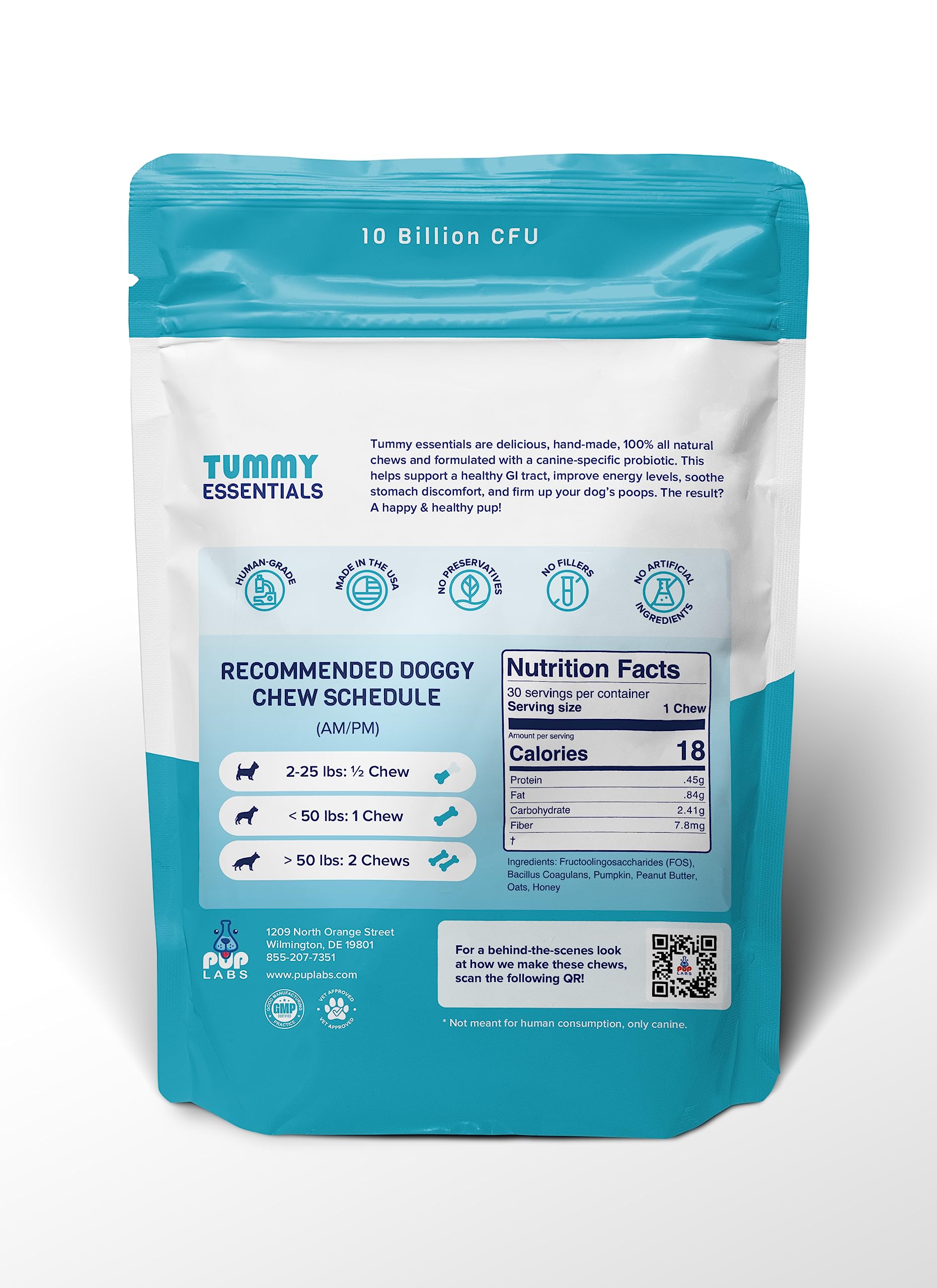 Pup Labs Tummy Essentials Probiotics for Dogs - Eliminate Digestive Dysfunction - Supports Gut Health - Dog Probiotics Support a Happy and Active Life - Made for All Dogs and in The USA, 30 Chews