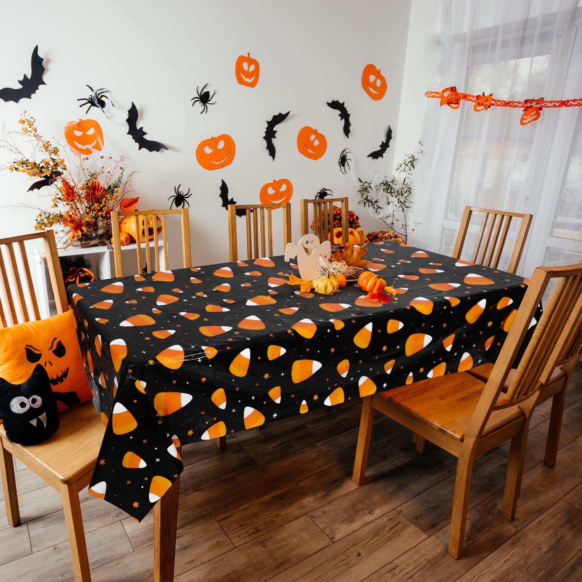 durony 2 Pieces Halloween Candy Corn Disposable Tablecloths 108 x 54 Inch Candy Corn Plastic Table Cloth Rectangle Tablecloth Waterproof Table Cover Decoration for Halloween Party Supplies