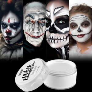 Spooktacular Creations Halloween 2 Oz White Face Body Paint Makeup Foundation Cream for Adult and Kids, Waterproof Body Paint with Makeup Brush for Stage, Film, Clown, SFX Cosplay