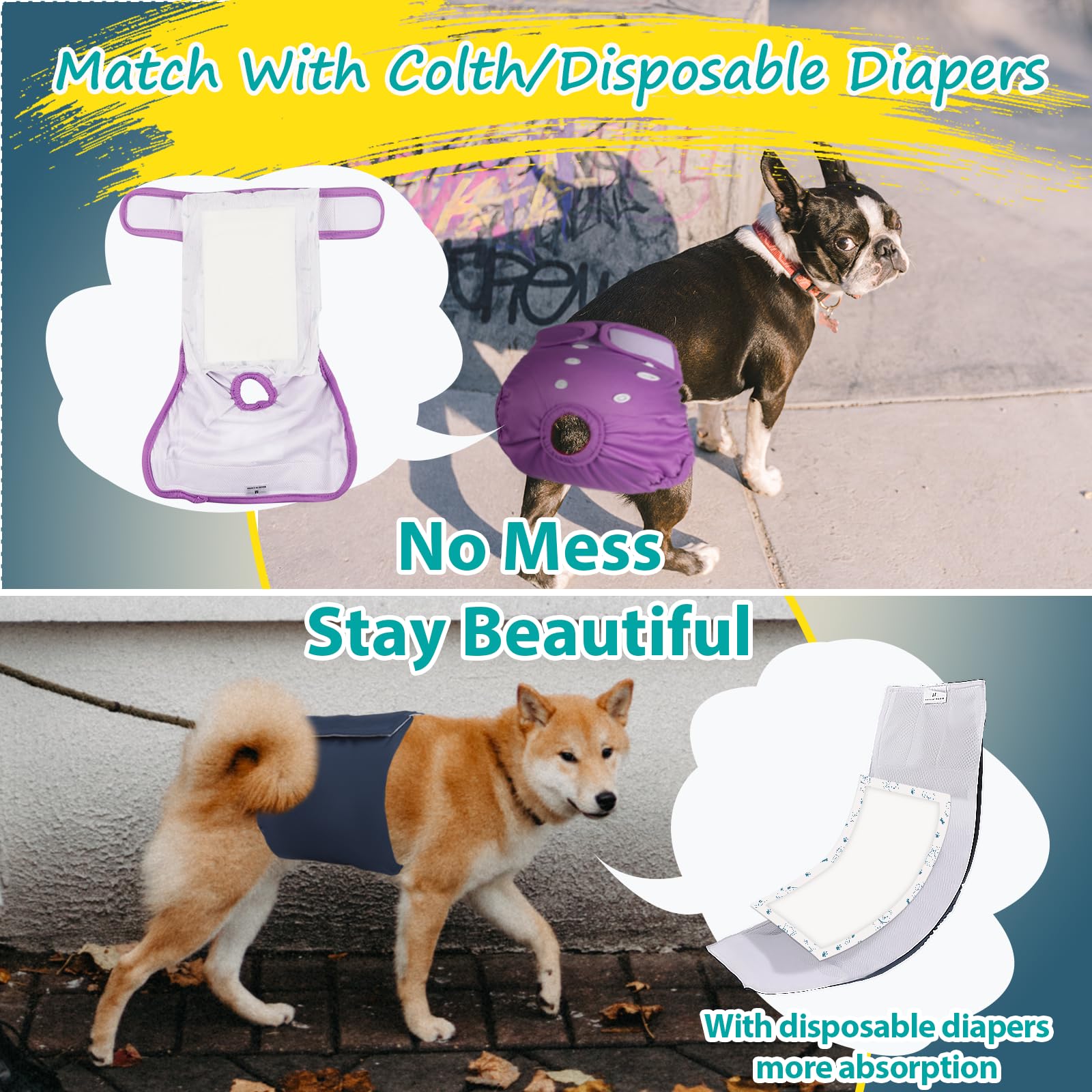 Apupmeo Disposable Dog Diaper Liners - 20PCS Dog Booster Pads for Male Female Dogs - Doggie Diaper Insert Pads for Pet Belly Bands Wraps Period Pants Covers(L,20)