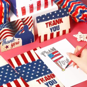 Pasimy 120 Sets Patriotic Thank You Cards with White Envelopes 2024 Upgrade 4th of July Cards American Flag Greeting Cards Bulk Note Cards for Veterans Memorial Independence Day Party Favor Gifts