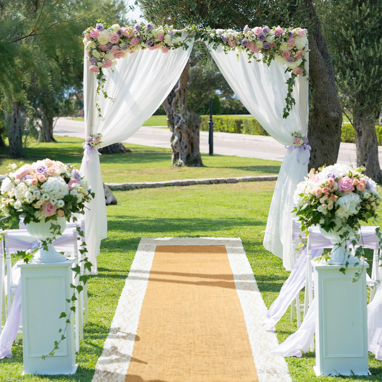 Preboun Wide Natural Burlap Wedding Aisle Runner with Lace Jute Rustic Burlap Aisle Runner for Wedding Ceremony Decorations Outdoor Beach (36 Inch x 20 ft)