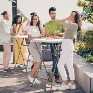 VINGLI 32" Plastic Folding Round Table Bar Height, HDPE Matrial with Gray Metal Finish, High Top Table for Outdoor Party, Cafes, Restaurants, Backyard, Dining Room, Wedding Event,1 Pack, White