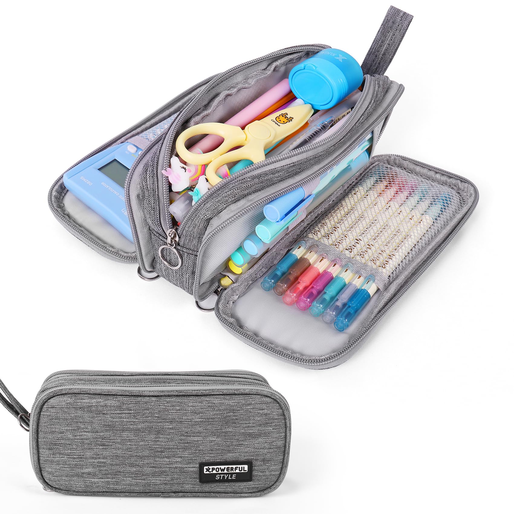 Toypocket Capacity Pencil Case Storage Bag Pen Pocket Zipper Canvas Storage Bag Learning Office Stationery Pencil Box（Grey）